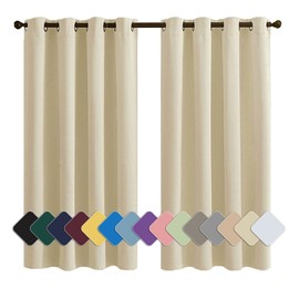MENGH Opaque Curtain Bedroom Eyelets Thermal Curtains Cold Protection (24 Colours, 82 Sizes) Beige 1 Piece 90 x 100 cm (H x W)