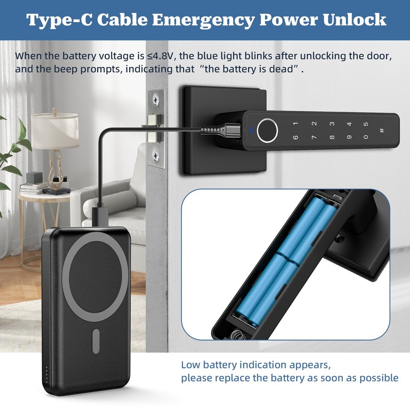 KENRONE Fingerprint Door Handle Lock Keyless Entry,3 Unlocking Methods Door