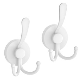 Bntuk Suction Cup Hooks, Large Double Shower Hooks for Inside Shower, Heavy Duty Suction Hook for Glass Window, Double Hook for Hanging Bath Towels - 2 Pack, White