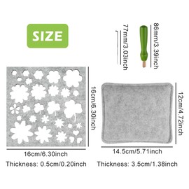 Underlay for Needle Felting, Needle Felting Pad Tool Kit with Felting Needle and Flower Stencil, Needle Felting Starter Set, Accessories for Various Felt Projects (Grey)