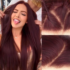 AISI HAIR 13x4 HD Lace Front Wig Burgundy Pre Plucked With Baby Hair Straight Glueless Synthetic Wigs for Women 28inch Beginner Friendly