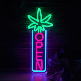 Green Leaf Neon Sign Dimmable Open Neon Lights for Wall Decor LED Neon Sign by USB Powered LED Neon Open Sign For Dispensary Beer Bar Man Cave Coffee Store Hotel Wall Party Decorations 16.8''x7''
