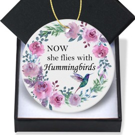 Memorial Gifts Ornaments 2024-Sympathy Bereavement Gift for Loss of Loved One Now She Flies with Hummingbirds Keepsake Remembrance Gifts for Loss of Mom Sister Grandma 3In