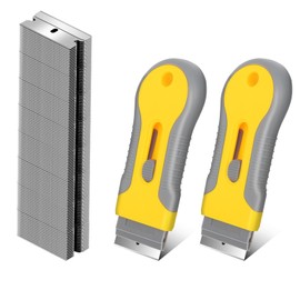 WEGAZ-2 Pack Razor Blade Scraper with 100 Extra carbon steel Blades, Scraper Tool for Cleaning Window, Paint, Cooktop, Oven, Glass Stove Top Scraper