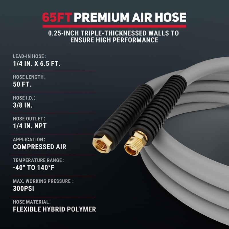 50 Ft Retractable Air Hose Reel, 3/8 In Auto Rewind