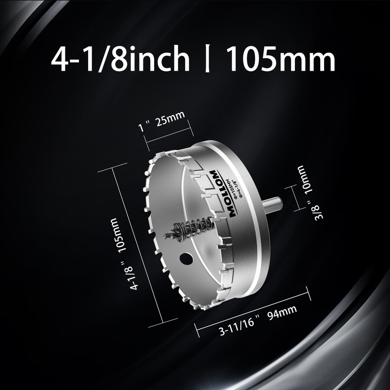 Mollom (4-1/8''|105mm) Heavy Duty Carbide Hole Saw with 2 Pilot