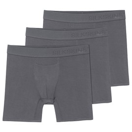 Terramar Men's Silkskins 6" Boxer Briefs 3-Pack Underwear, Grey, Medium