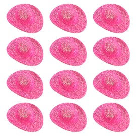 PATIKIL Mini Cowboy Hats, 12 Pcs Miniature Western Cowboy Hat for Crafts, Party Decoration, Doll Pet Dress Up, Glitter Style, Rose Red