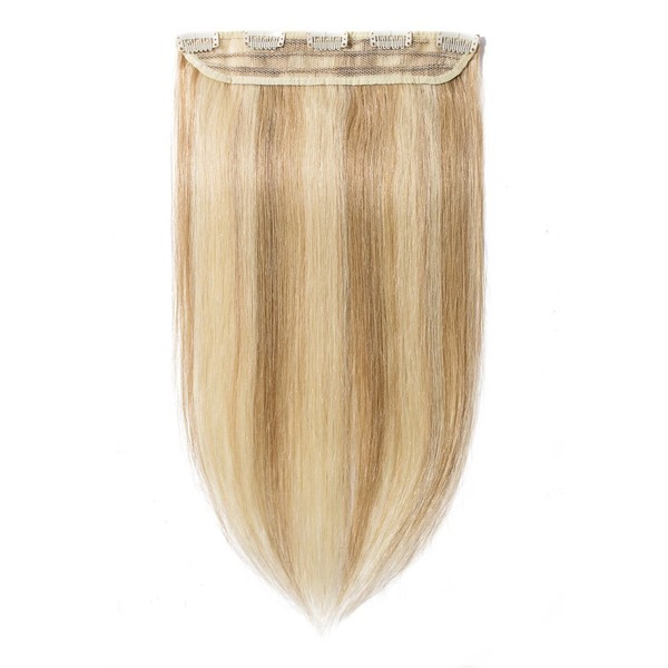 Clip in Human Hair Extension 1 piece 5 Clips 3/4 Full Head Real Remy Hair Natural Soft Easy to wear 16’’Long /45g Light Ash Brown Mixed Bleach Blonde #18-613