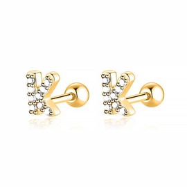 Silber Ohrringe für damen 925 mit weißer Brillantinitiale. Ohrstecker aus Silber 925 für Damen oder 18K Gold, ideal als Geschenk zum Muttertag... Ohrringe mädchen. Schmuck damen (Vergoldung, V)