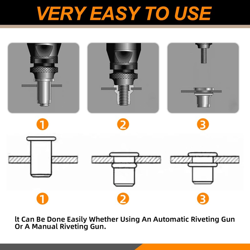 Rustark 100Pcs M4 Rivet Nuts Carbon Steel Black Zinc Plated