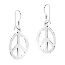 AeraVida Modern Icon Peace Symbol Sign Charm .925 Sterling Silver Dangle Earrings | Stylish Sterling Silver Dangle Earring for Women | Jewelry Gift