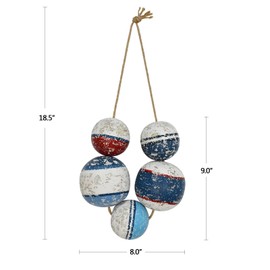 Morning View Fishing Floats Decor Wall Hanging Wooden Nautical Buoy Float Hanging Ornaments Wall Sculpture Decorative Coastal Buoy Balls Wall Art Rustic Beach Ocean Sea for Bathroom Home House 9 Inch