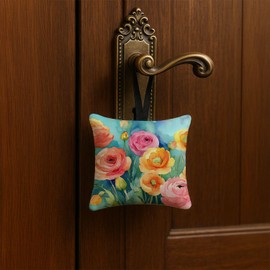 Caroline's Treasures Ranunculus in Watercolor Hanging Square Fabric Ornament 3.5 × 3.5 Decorative Door-Knob & Tree Hanger, Soft Fabric