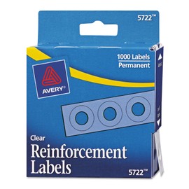 Avery 05722 Reinforcements, Roll Dispnsr,1/4-Inch Diameter, 1000/PK, Clear