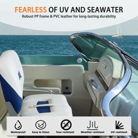 Vancus Folding Fishing Boat Seats Low Back, Waterproof Boat Chairs, Stainless Steel Screws Included, White&Blue