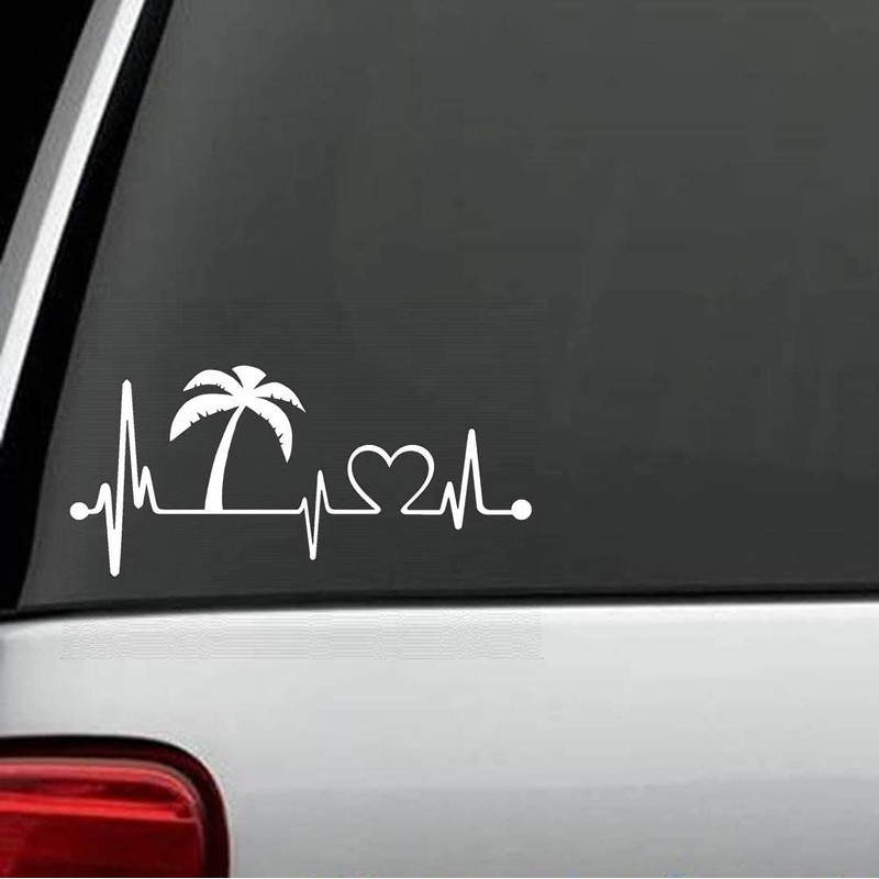 K1016 Palm Tree Heartbeat Lifeline Vacation Decal Sticker