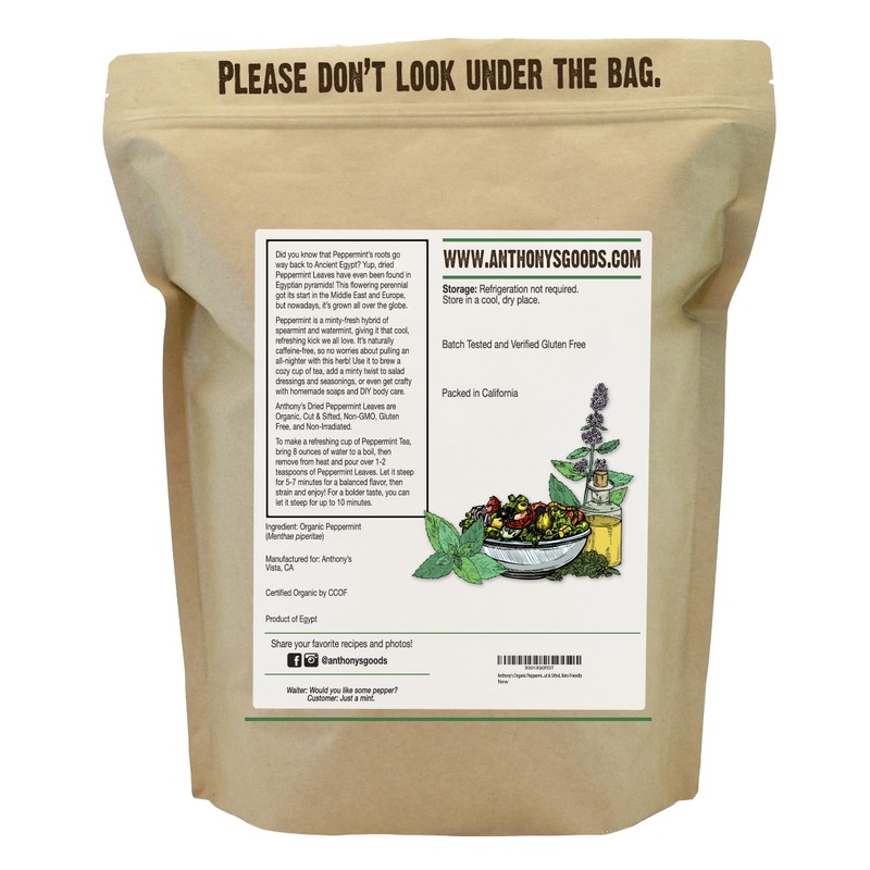 Anthony's Organic Peppermint Leaves, 1 lb, Gluten Free, Non GMO,