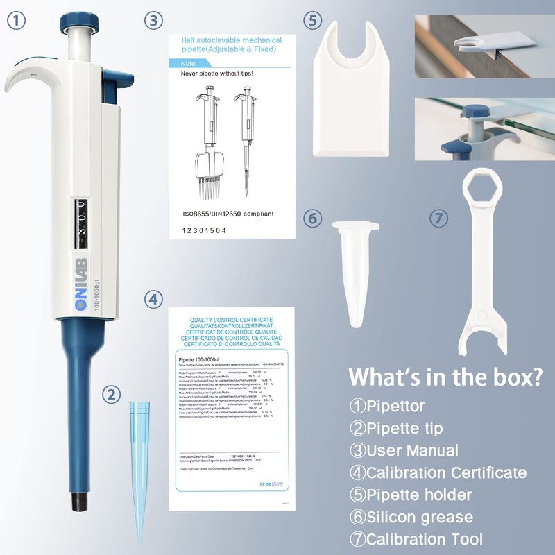 ONiLAB 0.5-10μl Single-Chanenel Pipettor Ergonomic Design Adjustable Micro Pipette, Autoclavable,