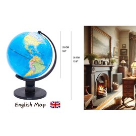 Exerz 25cm World Globe Educational, Political Map Swivel Rotating Desk Earth Globe - Geography Learning Home School Office - Diameter 25cm
