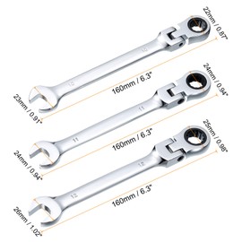 sourcing map 3pcs Flex-Head Ratcheting Wrench 10/11/12mm 180° Rotating Head Metric Ratchet Combination Wrenches 72-Teeth Chrome Vanadium Steel Open End Ratchet for Fasteners Nut Bolt