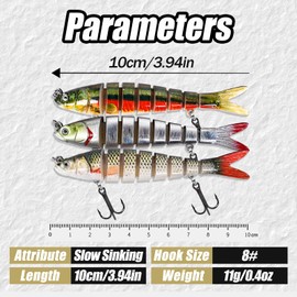 Balifly Robotic Topwater Bass Fishing Lures 8 Segments Swimbaits Bionic Fishing Lure for Saltwater Freshwater for Trout Walleye Bass Pike 3.94in/0.39oz 3pcs FS/YE-02(A)