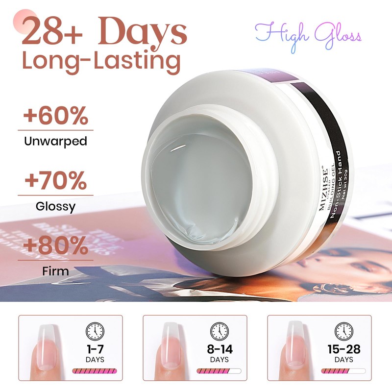 MIZHSE 30G Clear Solid Builder Gel for Nails, Solid Nail