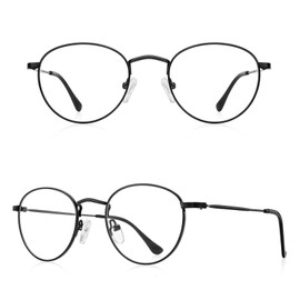 RB.Pilot Small Metal Round Reading Glasses for Women Men Classic Vintage Retro Shades Blue Light Blocking Computer Readers (Black, 4.00)