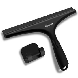Anjinwiper Multi-Use Silicone Squeegee,Non-Slip Handle Cleaning Scraper with Adhesive Hook for Shower Glass Door, Windows, Car, Tile Wall, Home Cleaning, 10 inch, Black