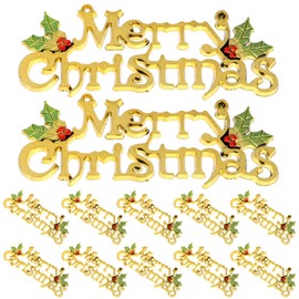 Cabilock Pack of 12 Merry Christmas Lettering Christmas Tree Pendants: Golden Letters Christmas Tree Decoration DIY Christmas Tree Decoration Christmas Wreath Crafts Christmas Party Festival