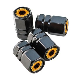 4Pcs Black Sunflower Tire Valve Stem Caps Cover,Metal Air Valve Cap, Aluminum Car Wheel Stem Caps,Universal Stem Covers for Cars,Bikes,Motorcycles,Bicycles,Corrosion Resistant Tire Valve Stem Caps