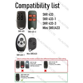 AG MATIC Remote Control for SEIP SKR | SKR-433 | SKR433-1 | TS STEEL SKR433-3 | MINI SKRJ433 | TS75 | TS100 | TM50 | TM60 | TM80 | TM100 | SE 1300 TS | Rolling Code 433.92MHz. R-2 (Pack of 1)
