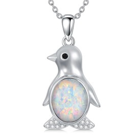 KNTTZZI Penguin Necklace 925 Sterling Silver Penguin Pendant Zircon Penguin Necklace Cute Opal Penguin Jewelry Valentine's Day Birthday Gifts for Women Penguin Lovers