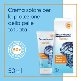 Bepanthenol Tattoo Sonnencreme 50, Aftercare zum Sonnenschutz des Tattoos vor UVB- und UVA-Strahlen der Sonne und hält die Farben lebendig, Reisegröße 50 ml