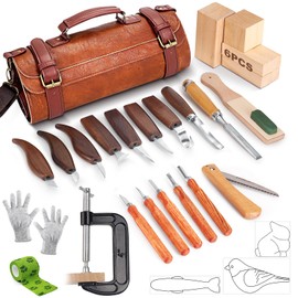Wood Carving Tools, 27Pcs Wood Carving Kit with Leather Storage Bag,14Pcs Whittling Knives,Folding Saw ,Bench Vise,Leather Strop Biock and 6pcs wood Block,Whittling kit for Beginners and Enthusiasts