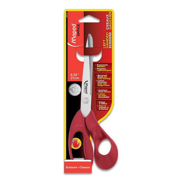 Maped Expert Left Handed Scissors, Stainless Steel Blades, 21cm/8.25-Inch, Red Handles (068650)