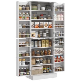 HOMCOM 65" Kitchen Pantry Cabinet, Tall Storage Cabinet with Door Shelves and Adjustable Shelves, Freestanding Food Pantry for Dining Room, White