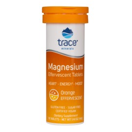 Trace Minerals Tableta Efervescente de Magnesio - Promueve la Salud del Corazón, Balance de pH, Energía Estado de Ánimo - Sin Gluten, Sin Azúcar, Certificado Vegano - Naranja - 10 Tabletas 1 Tubo