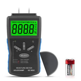 GOLDCHAMP Digital Wood Moisture Meter, GC-883C, Pin Type Water Leak Detector, High Precision Hygrometer, Backlit LCD, Auto Power Off Function, Data Hold, Measuring 6-42% Wood/0.2-2.0% Hardened