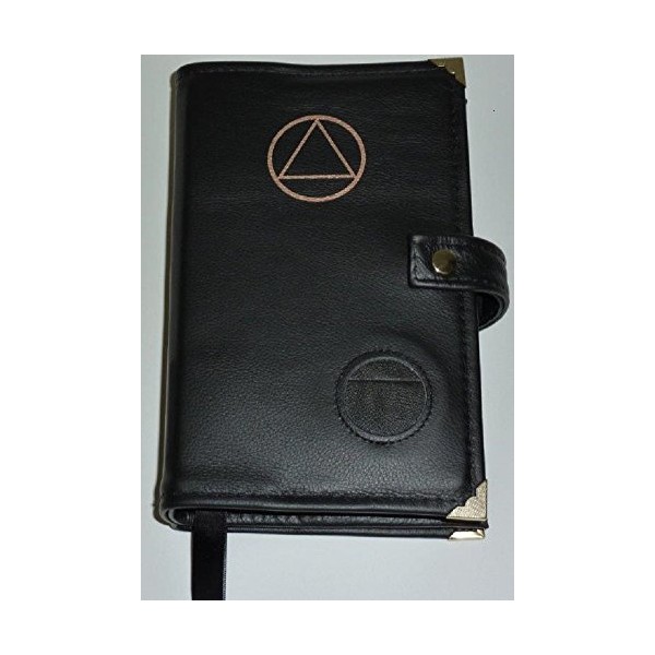 Culver Enterprises Black Leather Double AA Alcoholics Anonymous Big Book & 12 Steps and 12 Traditions Book Cover Symbol and Medallion Holder