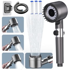 Filtered Shower Head with Handheld, High Pressure Ion Drops Shower Heads 4 Spray Mode with ON/OFF Switch, Power Wash for Bathroom Cleaning, Shower Head with Filters Prevents Dry Skin and Damaged Hair