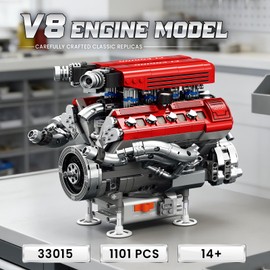 Reobrix V8 Engine Model Building Kit for Adults, V8 Engine Model that Runs, Physical Science Experiment Kit for Adults, Collectible Car Engine Engineering Building Block,STEM Gifts for Car Lovers 14+
