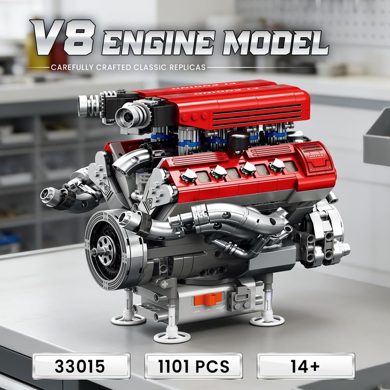 Reobrix V8 Engine Model Building Kit for Adults, V8 Engine