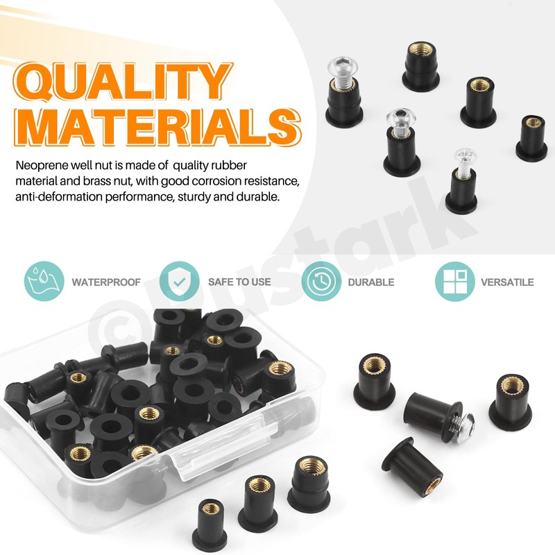 Rustark 37Pcs M4 M5 M6 Rubber Well Nuts Assortment Kit