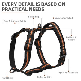 PUPTECK No Pull Dog Harness Medium Sized with Lift Handle, Adjustable Reflective Soft Padded Dog Vest, Escape Proof Dog Walking Halter Easy to Control