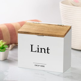 Waratah Designs Magnetic Lint Bin for Laundry Room - Compact Size, Wooden Dryer Lint Bin with Lid - Rustic Lint Box, Magnetic Bin - Modern Farmhouse Laundry Room Decor, White with Torched Lid