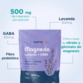 Magnesio En Polvo 150g Nartex Wellness Sabor Mora Azul Con Citrato, Glicinato, GABA Y Lavanda Suplemento Relajante Natural Para Estrs, Sueo Y Sistema 