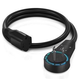 Maximm Cable 1 Foot 360° Rotating Flat Plug Extension Cord/Wire, 3 Prong Grounded Wire 16 Awg Power Cord - Black - UL Certified