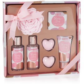 BRUBAKER Cosmetics Beauty Sleep Shower and Bath Set - Rose Fragrance - 7 Piece Women Gift Set - Gift for Girlfriend or Mum - Pink Rose Gold