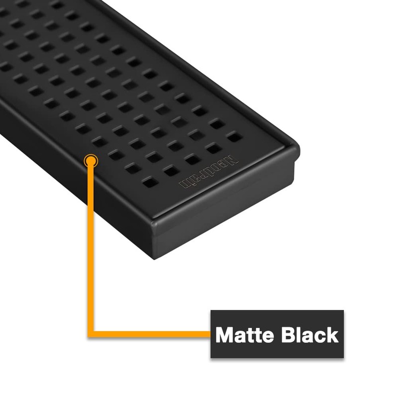 Neodrain 28-Inch Black Linear Shower Drain with Removable Quadrato Pattern